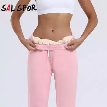 Зимние теплые брюки с карманами, повседневные шаровары, толстые бархатные брюки, теплые леггинсы на шнурке, женская одежда