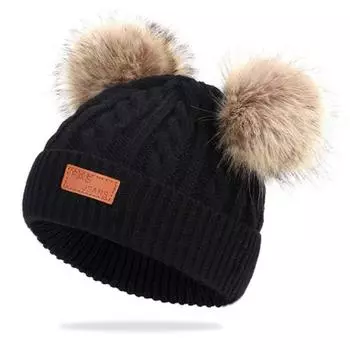 Зимние теплые детские вязаные шапки детские вязаные шапки однотонные детские шапки для малышей мальчиков и девочек аксессуары чёрный