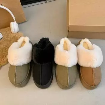 Зимние теплые домашние тапочки на меху, женская хлопковая обувь, мужские плюшевые тапочки на толстой платформе, нескользящие домашние мягкие шлепанцы из ЭВА 35 чёрный