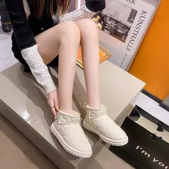 Зимние теплые флисовые короткие сапоги с плоской подошвой для женщин 36 чёрный