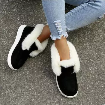 Зимние теплые флисовые замшевые повседневные женские ботинки с низким вырезом на плоской подошве 43