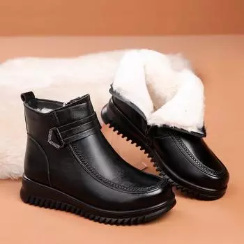 Зимние теплые хлопковые ботинки для женщин среднего и пожилого возраста, короткие ботинки с флисовой подкладкой, нескользящие кожаные ботильоны 35