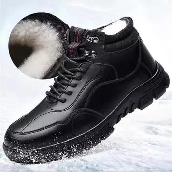 Зимние теплые хлопковые мужские ботинки с высоким голенищем, нескользящие спортивные ботинки для отдыха, мужские ботинки из натуральной плюшевой кожи 38 чёрный