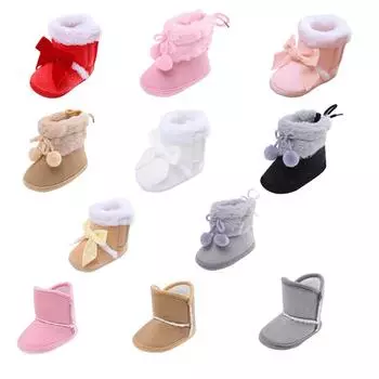 Зимние теплые хлопковые сапоги для маленьких мальчиков и девочек, повседневная обувь, обувь для первых ходунков, милая нескользящая обувь для новорожденных на мягкой подошве 0-6M