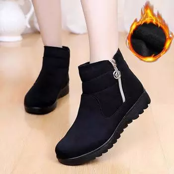 Зимние теплые хлопковые сапоги для мам, плюшевые и утолщенные хлопковые туфли для мам, нескользящая обувь на мягкой подошве, короткие сапоги для мам 35 красный