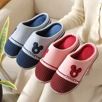 Зимние теплые хлопковые тапочки для дома, нескользящие, толстая подошва, тихие и удобные, подходят для домашнего использования, парные тапочки 36 синий