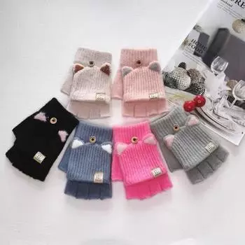 Зимние теплые и милые мультяшные плюшевые перчатки с полупальцем и отсутствующим пальцем для студентов, пишущих для мужчин и женщин, защищающие от холода, вязаные перчатки average size