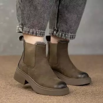 Зимние теплые короткие ботинки Johnature из натуральной кожи, плюшевые и толстые повседневные универсальные женские ботинки «Челси»