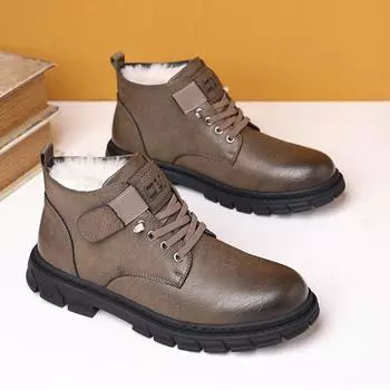 Зимние теплые кожаные походные ботинки на меховой подкладке для мужчин. Уличные противоскользящие кроссовки на флисовой подкладке. Мужские высокие деловые туфли. Рабочие ботильоны для мужчин. 38