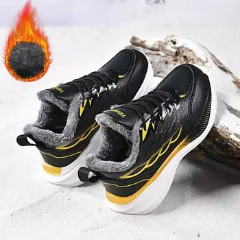 Зимние теплые кроссовки детские легкие кроссовки из плюша хлопковая обувь для активного отдыха модная повседневная спортивная обувь 32 чёрный/золотой