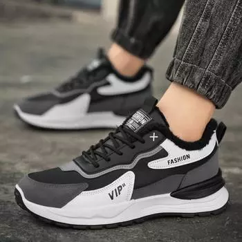 Зимние теплые кроссовки мужские плюшевые кроссовки повседневная хлопковая спортивная обувь 39 серый