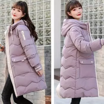 Зимние теплые куртки женские средней длины, зимние свободные куртки с хлопковой подкладкой, пальто больших размеров L бежевый