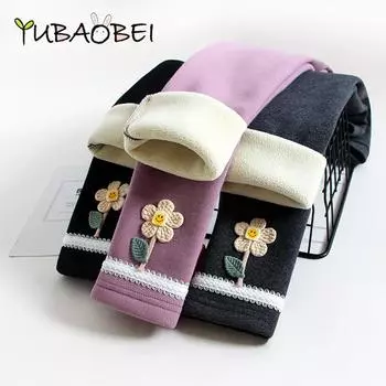 Зимние теплые леггинсы для девочек, верхняя одежда, детские хлопковые толстые бархатные штаны с героями мультфильмов для маленьких девочек, брюки с цветочным узором