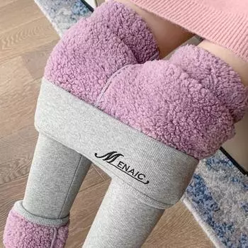 Зимние теплые леггинсы с высокой талией на флисовой подкладке для женщин L чёрный