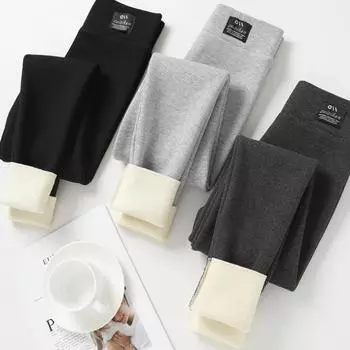 Зимние теплые леггинсы с высокой талией, удобные повседневные брюки M чёрный