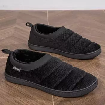 Зимние теплые меховые мужские тапочки для мужчин и женщин, для пар, домашняя нескользящая мягкая обувь, удобные плюшевые тапочки на плоской подошве для спальни, новый стиль 36-37 чёрный