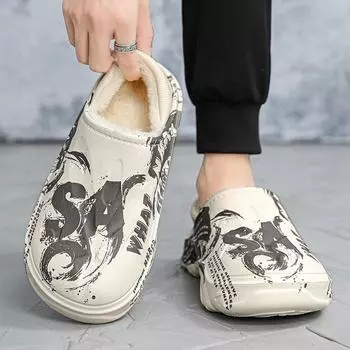 Зимние теплые меховые мужские тапочки повседневные зимние домашние тапочки водонепроницаемые домашние плюшевые домашние хлопковые туфли мужские меховые шлепанцы обувь 38-39 синий