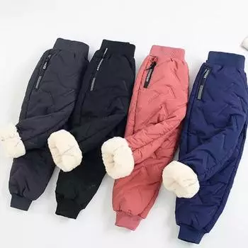 Зимние теплые модные брюки из кашемира и хлопка для мальчиков от 3 до 12 лет, повседневные водонепроницаемые утолщенные спортивные штаны для детей 110 чёрный