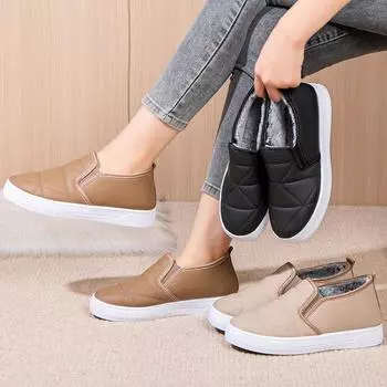 Зимние теплые мокасины для женщин, повседневные нескользящие туфли на плоской подошве с подкладкой из искусственного меха, прогулочные туфли, женские легкие кроссовки для тренировок 36