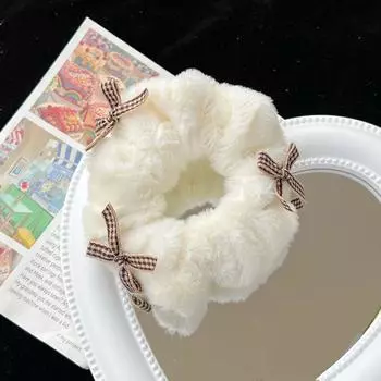 Зимние Теплые Мягкие Скранчи для Волос для Женщин Девушек Милые Плюшевые Эластичные Резинки для Волос с Бантом Резинка Аксессуары для Волос