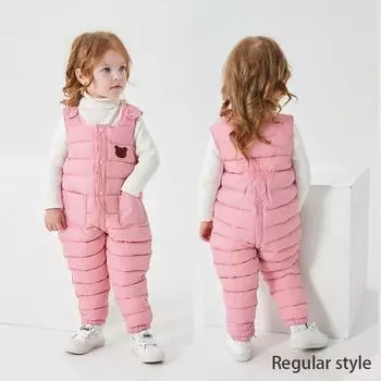 Зимние теплые мягкие удобные детские зимние штаны пуховый хлопковый комбинезон без рукавов для девочек и мальчиков 120cm
