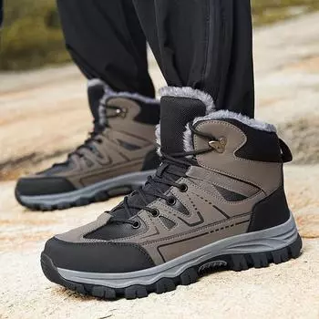 Зимние теплые мужские ботинки, большие, анти-холодные, плюшевые, ботильоны, толстая подошва, нескользящая, повседневная обувь для походов, ботинки-ботинки для мужчин 39 чёрный