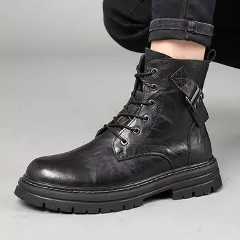 Зимние теплые мужские ботинки, кожаные ботинки на шнуровке класса люкс, высококачественные кожаные зимние ботинки для отдыха на открытом воздухе, мужская армейская повседневная обувь 38 чёрный
