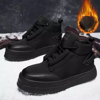Зимние теплые мужские ботинки по щиколотку, водонепроницаемые, со шнуровкой, с подкладкой из искусственного меха, зимние ботинки, мужские кроссовки для ходьбы на открытом воздухе, походов, работы, с высоким берцем 39 чёрный