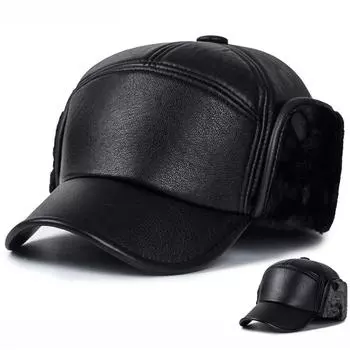 Зимние теплые наушники из искусственной кожи, шапки-бомберы, бархатные утепленные мужские костяные шапки, шляпа для папы