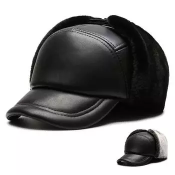 Зимние теплые наушники из искусственной кожи, шапки-бомберы, бархатные утепленные мужские костяные шапки, шляпа для папы