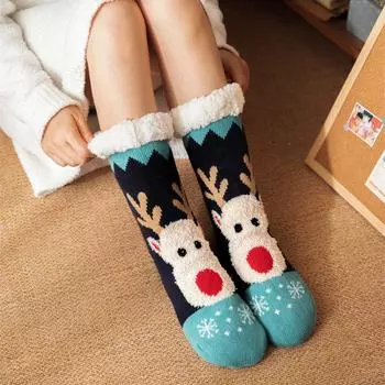 Зимние теплые носки женские пингвин плюшевые мягкие женские нескользящие тапочки короткие носки пушистые олень лось медведь рождественский подарок 35-42