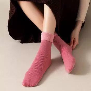 Зимние теплые носки, женские утепленные носки-тапочки, черные шерстяные кашемировые зимние удобные толстые носки, хлопковые One Size чёрный