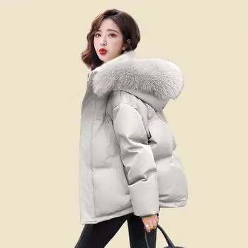 Зимние теплые пальто Короткие пуховики Наряды Женская мода Куртка с капюшоном Пальто L бежевый