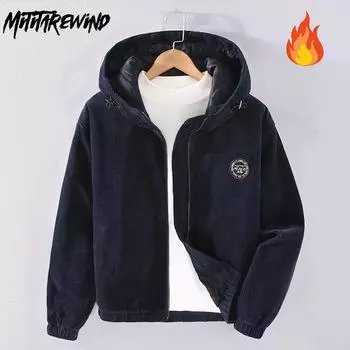 Зимние теплые парки, пальто для мужчин, корейский стиль ретро, вельветовое пальто, утолщенная куртка на молнии, молодежные популярные куртки с капюшоном, мужские M коричневый