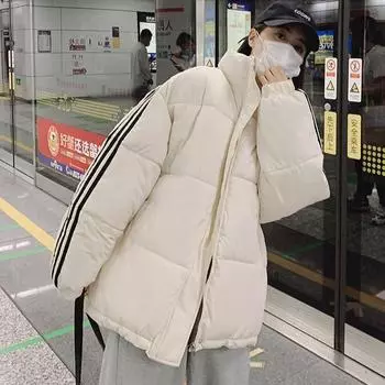 Зимние теплые парки женские хлопковые куртки с подкладкой Y2K полосатое пальто толстая стеганая куртка с воротником-стойкой для женщин и девочек повседневная верхняя одежда S белый