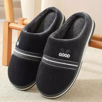 Зимние теплые парные хлопковые тапочки для домашнего использования нескользящие вельветовые женские тапочки 40 чёрный