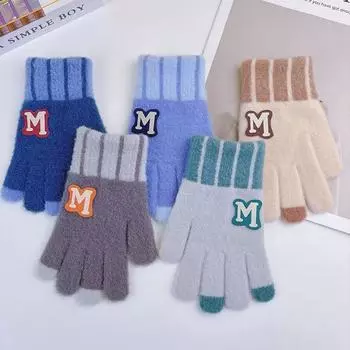 Зимние теплые перчатки для мальчиков в корейском стиле с пятью пальцами, с раздвоенными пальцами, для студентов, для езды на велосипеде, для защиты от холода, из бархата, с закрытыми пальцами average size