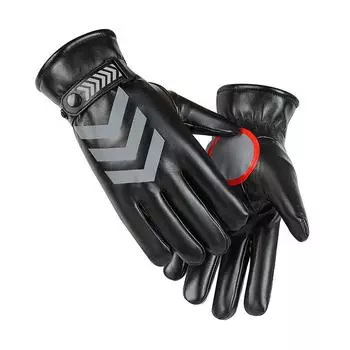 Зимние теплые перчатки из искусственной кожи, мужские, утепленные, плюс бархат, утолщенные, ночные командные перчатки со светоотражающими полосками, ветрозащитные хлопковые перчатки one size fits all