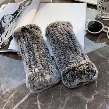 Зимние теплые перчатки из натурального меха кролика Рекс для женщин, вязаные толстые варежки из натурального меха кролика Рекс 20CM