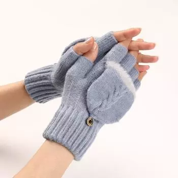 Зимние теплые перчатки, мягкие, трикотажные, полупальцевые, эластичные, ветрозащитные, морозостойкие, повседневные, перчатки для женщин 1 pair светло-синий