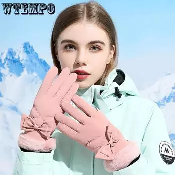 Зимние теплые перчатки, перчатки с мохнатым ртом и бархатом для сенсорных экранов, женские милые перчатки с бантом, перчатки для велоспорта, морозостойкий и брызгозащищенный чехол для моряка розовый