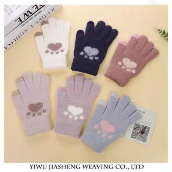 Зимние теплые перчатки с медвежьими лапами Зимние женские вязаные перчатки Утепленные милые бархатные перчатки с сенсорными пальцами average size