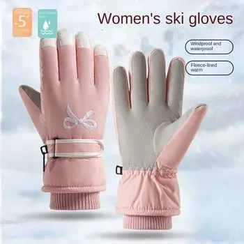 Зимние теплые перчатки с закрытыми пальцами, перчатки для сенсорных экранов, перчатки для мотоциклистов, водонепроницаемые перчатки для катания на лыжах, женские чёрный