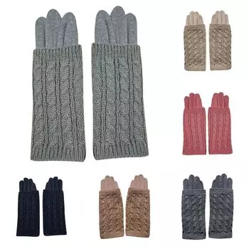 Зимние теплые перчатки, вязаные перчатки для активного отдыха, женские перчатки с закрытыми пальцами One Size бежевый