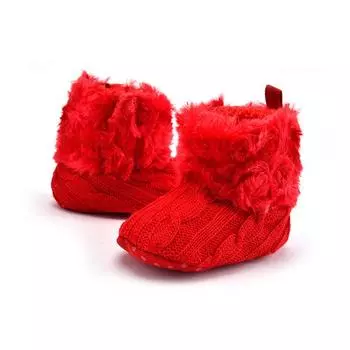 Зимние теплые первые ходунки, детские зимние ботильоны, вязаная крючком флисовая детская обувь для мальчиков и девочек 0-6m чёрный