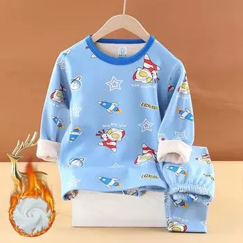 Зимние теплые пижамные комплекты с героями мультфильмов для мальчиков, детские пижамные костюмы, одежда для сна для малышей, осенняя одежда 90cm синий