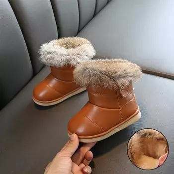 Зимние теплые плюшевые детские зимние ботинки для девочек, обувь из искусственной кожи на плоской подошве с детской обувью для малышей, зимние ботинки для девочек, детская обувь 21 белый