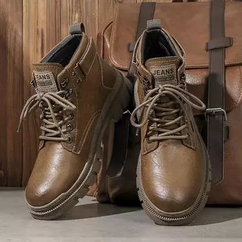 Зимние теплые плюшевые мужские деловые короткие ботинки модные мотоциклетные ботинки ретро мужские хлопковые ботинки из натуральной кожи 38 чёрный