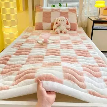 Зимние теплые плюшевые наматрасники, мягкие односпальные, двуспальные, складные, молочные бархатные, толстые, плоские простыни, складываем татами, покрывало для двуспальной кровати 90x200cm-1pc розовый
