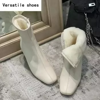 Зимние теплые плюшевые женские ботильоны модные молнии толстые туфли на высоком каблуке уличные стильные Eelgant сохраняют тепло женские короткие ботинки 35